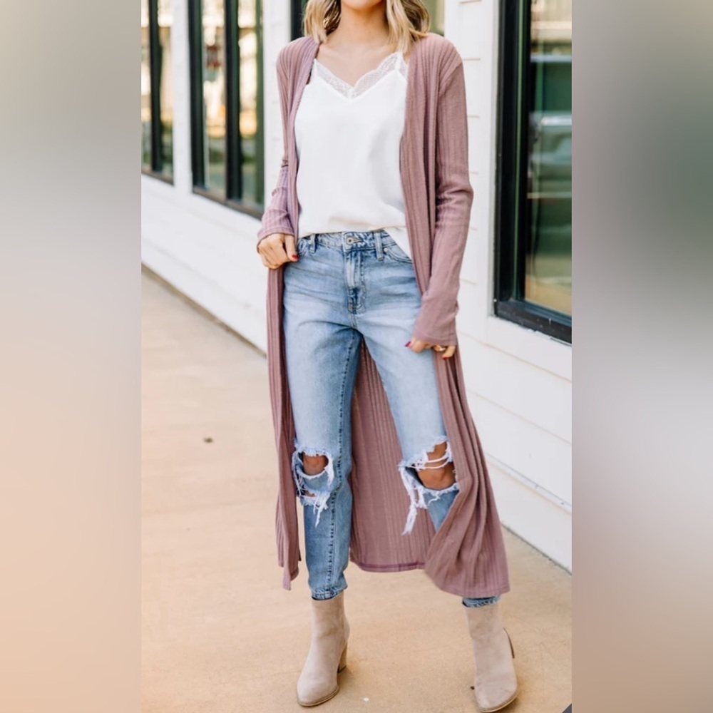 Umgee | NWT Keep Your Secrets Mauve Pink Dusty Rose Open Front Duster Cardigan M - Picture 10 of 17